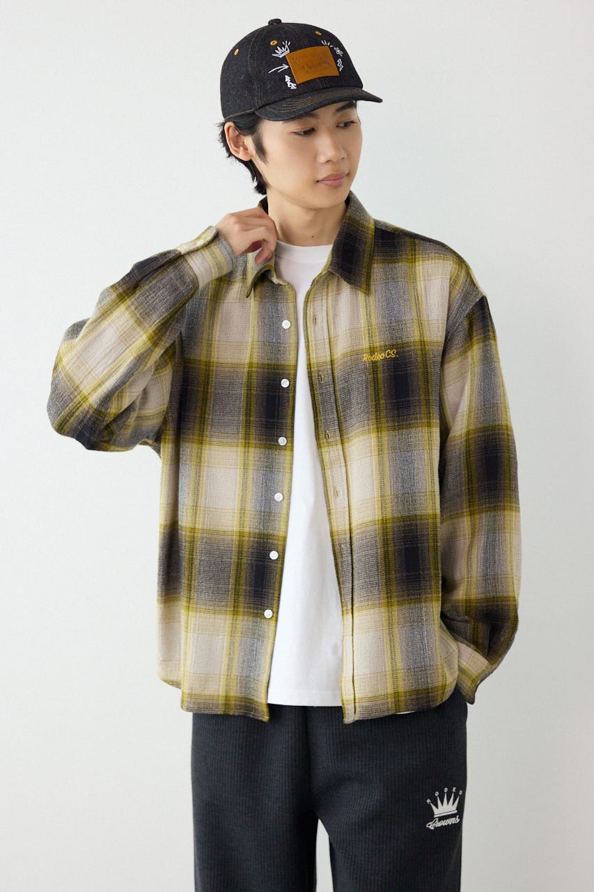 スカシオンブレーチェックシャツ YEL L