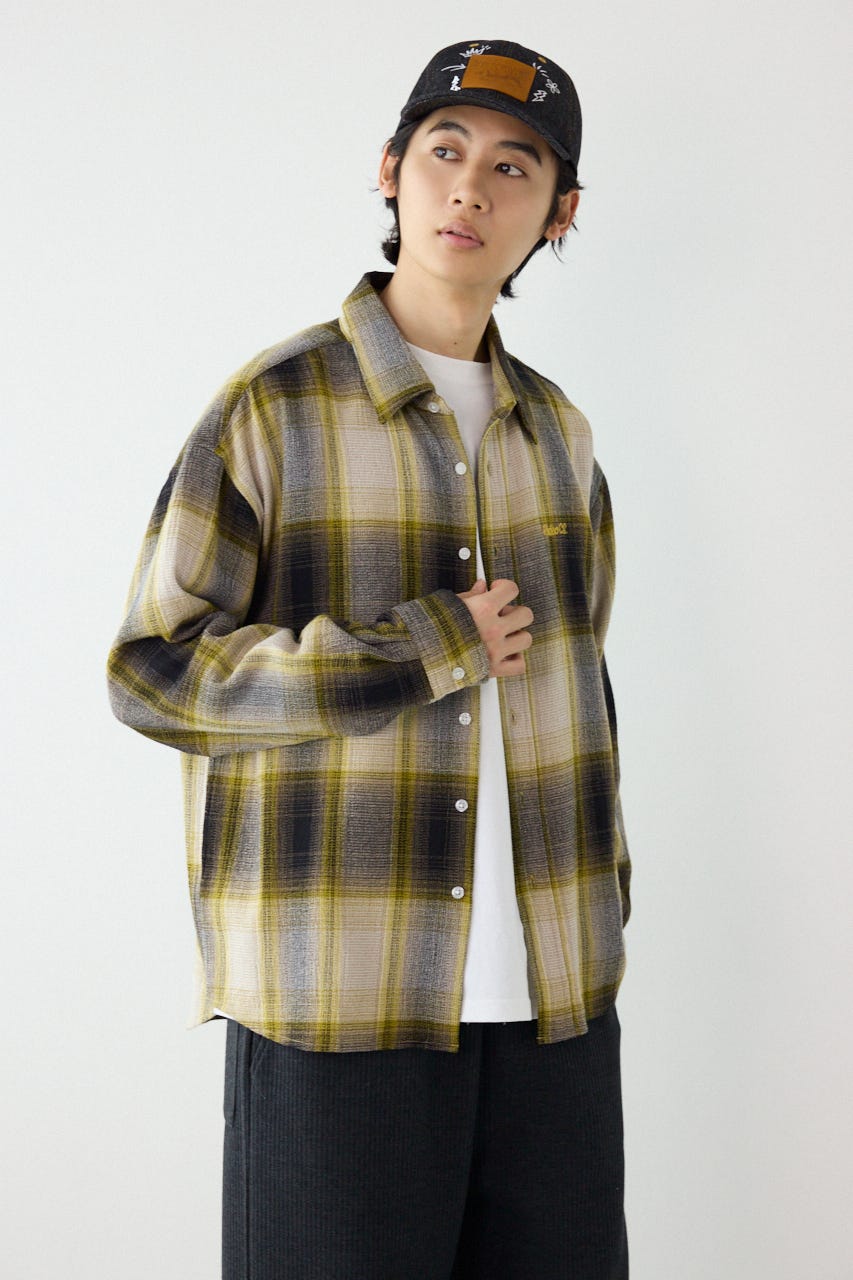 スカシオンブレーチェックシャツ YEL L