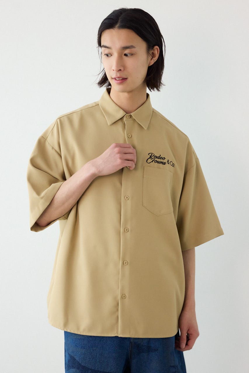 Overlapアップリケシャツ BEG L