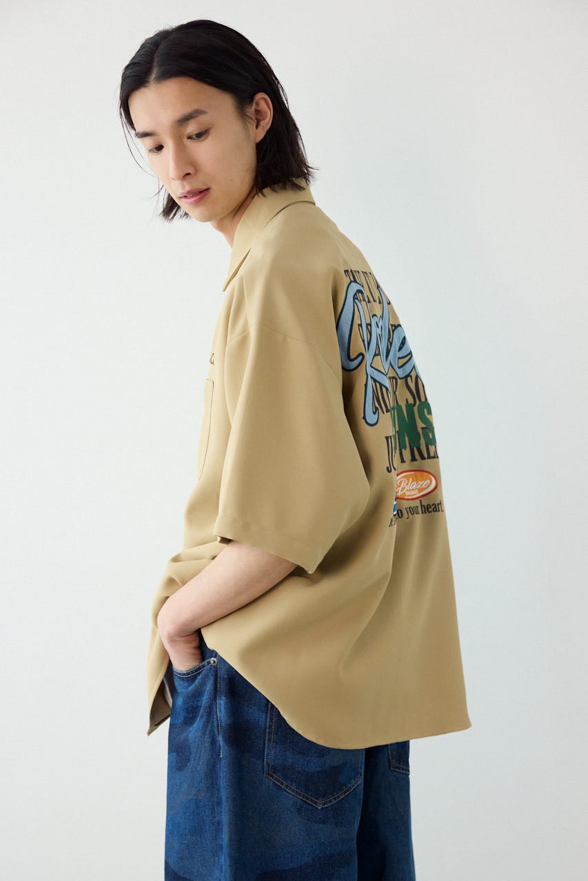 Overlapアップリケシャツ BEG L