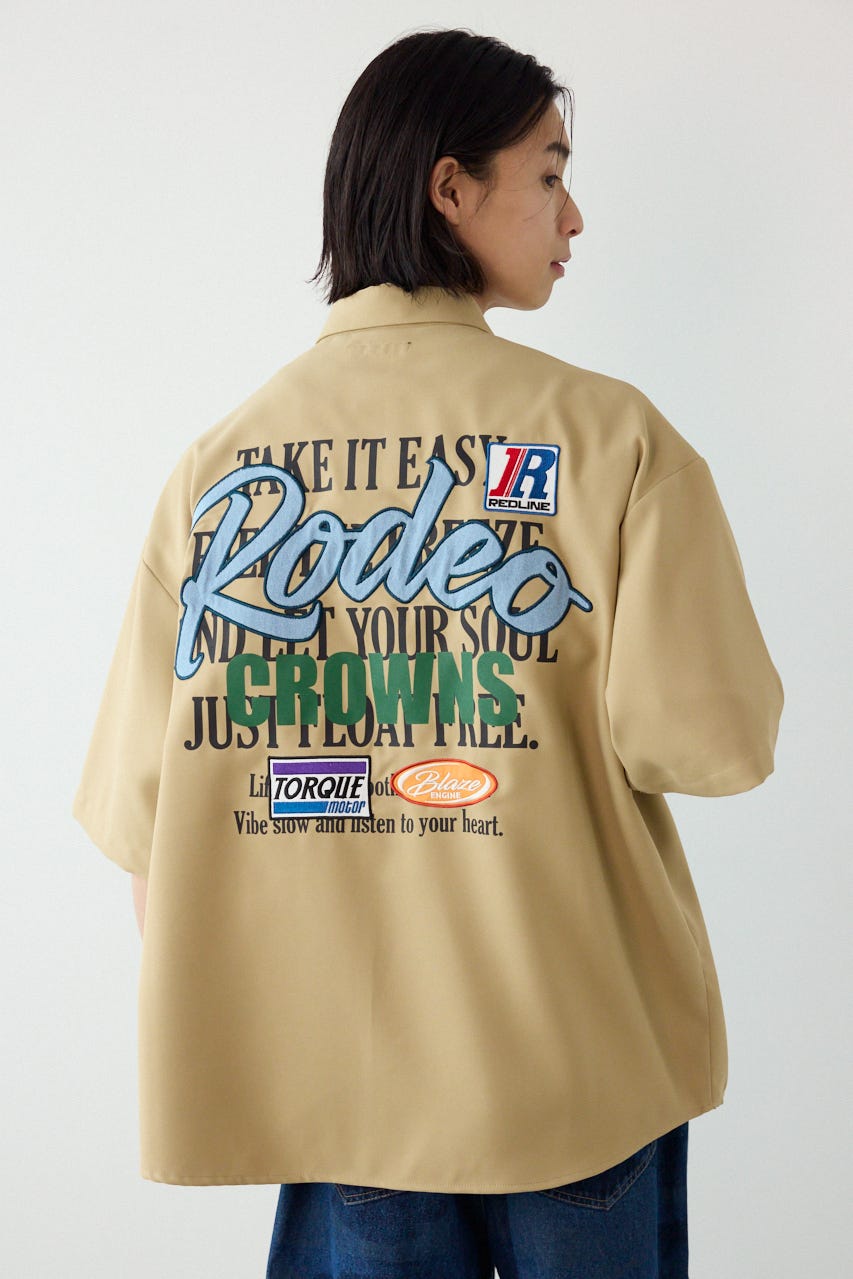 Overlapアップリケシャツ BEG L