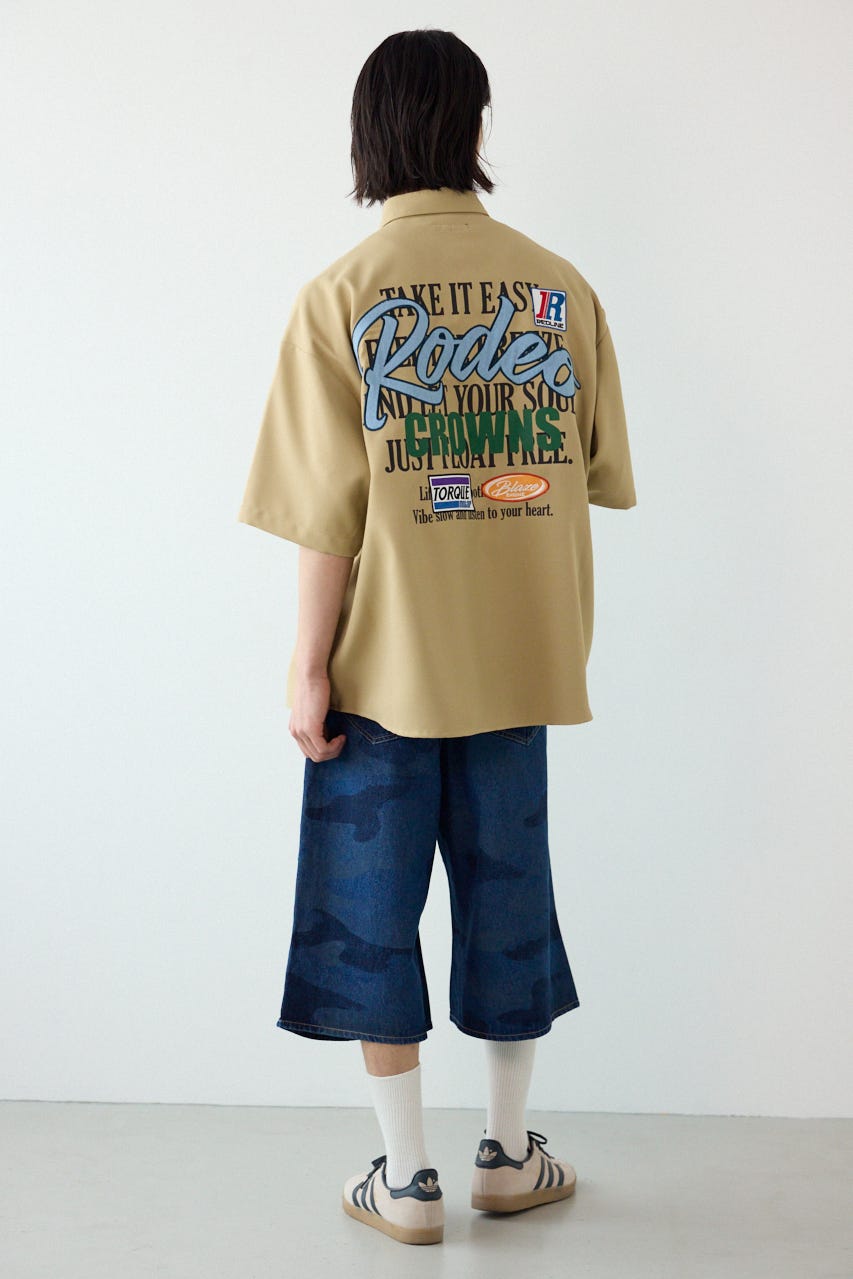 Overlapアップリケシャツ BEG L