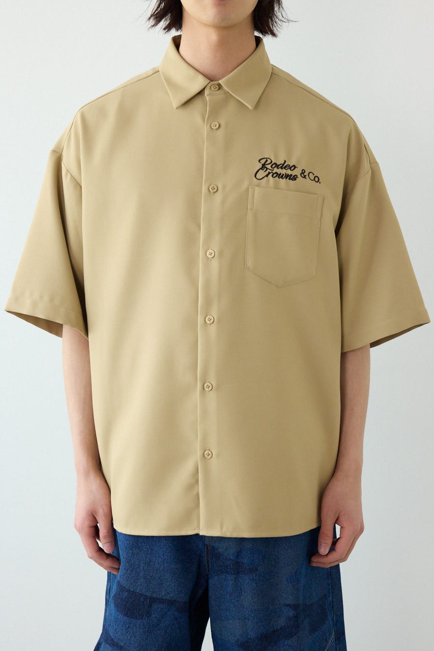 Overlapアップリケシャツ BEG L