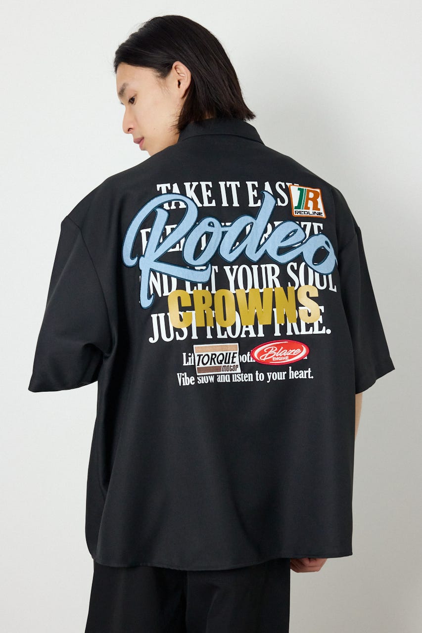 Overlapアップリケシャツ BLK L