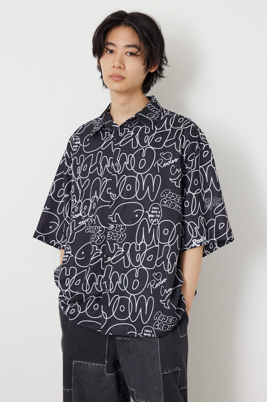ドローイングホエールシャツ BLK L