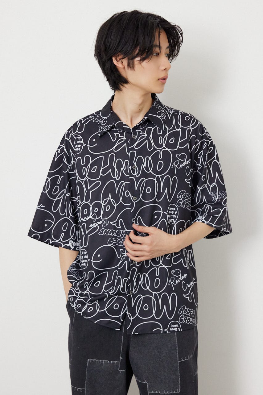 ドローイングホエールシャツ BLK L