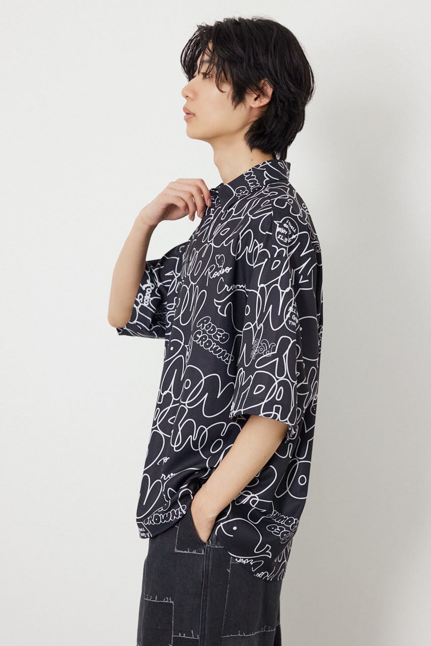 ドローイングホエールシャツ BLK L
