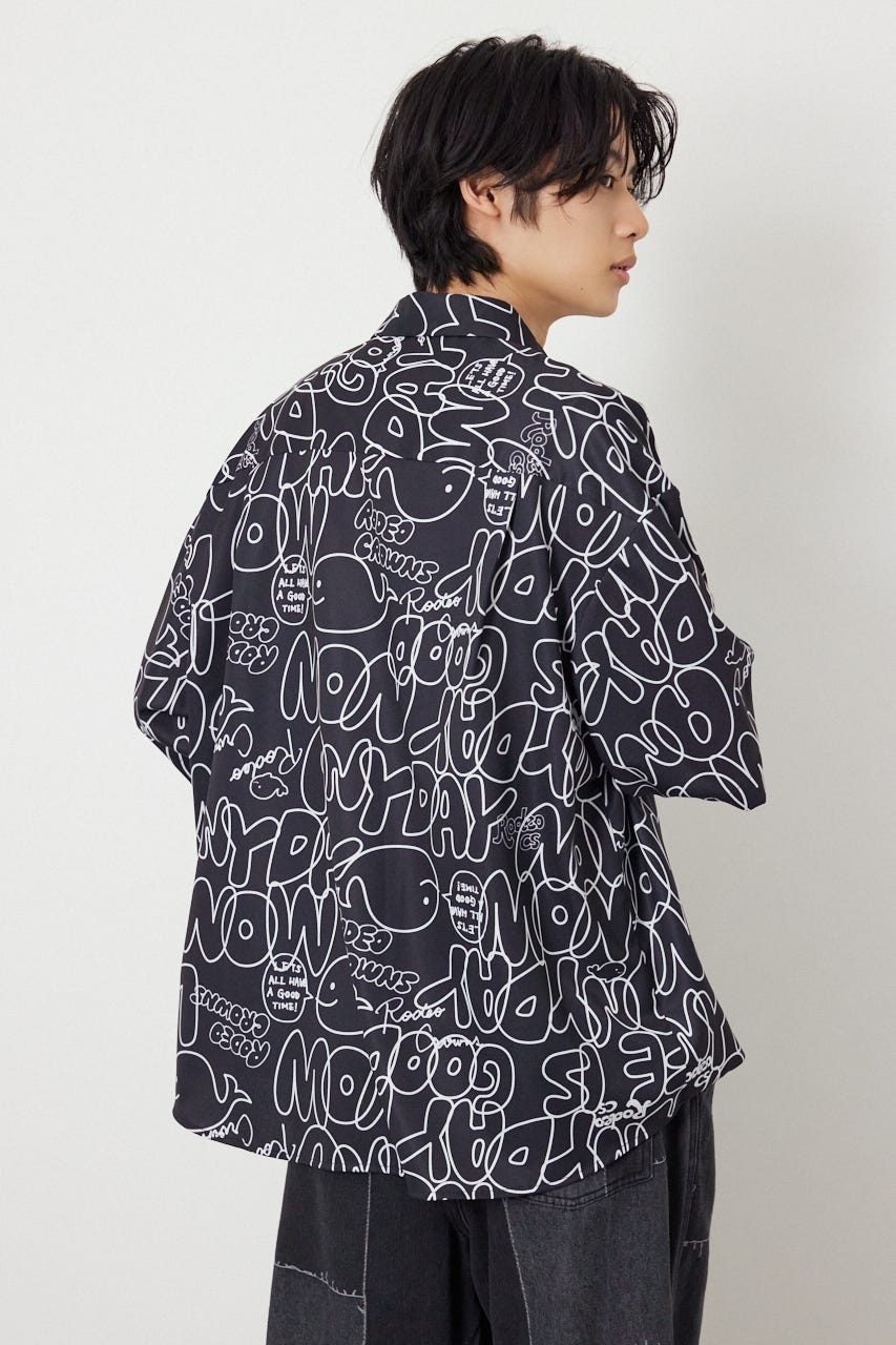 ドローイングホエールシャツ BLK L