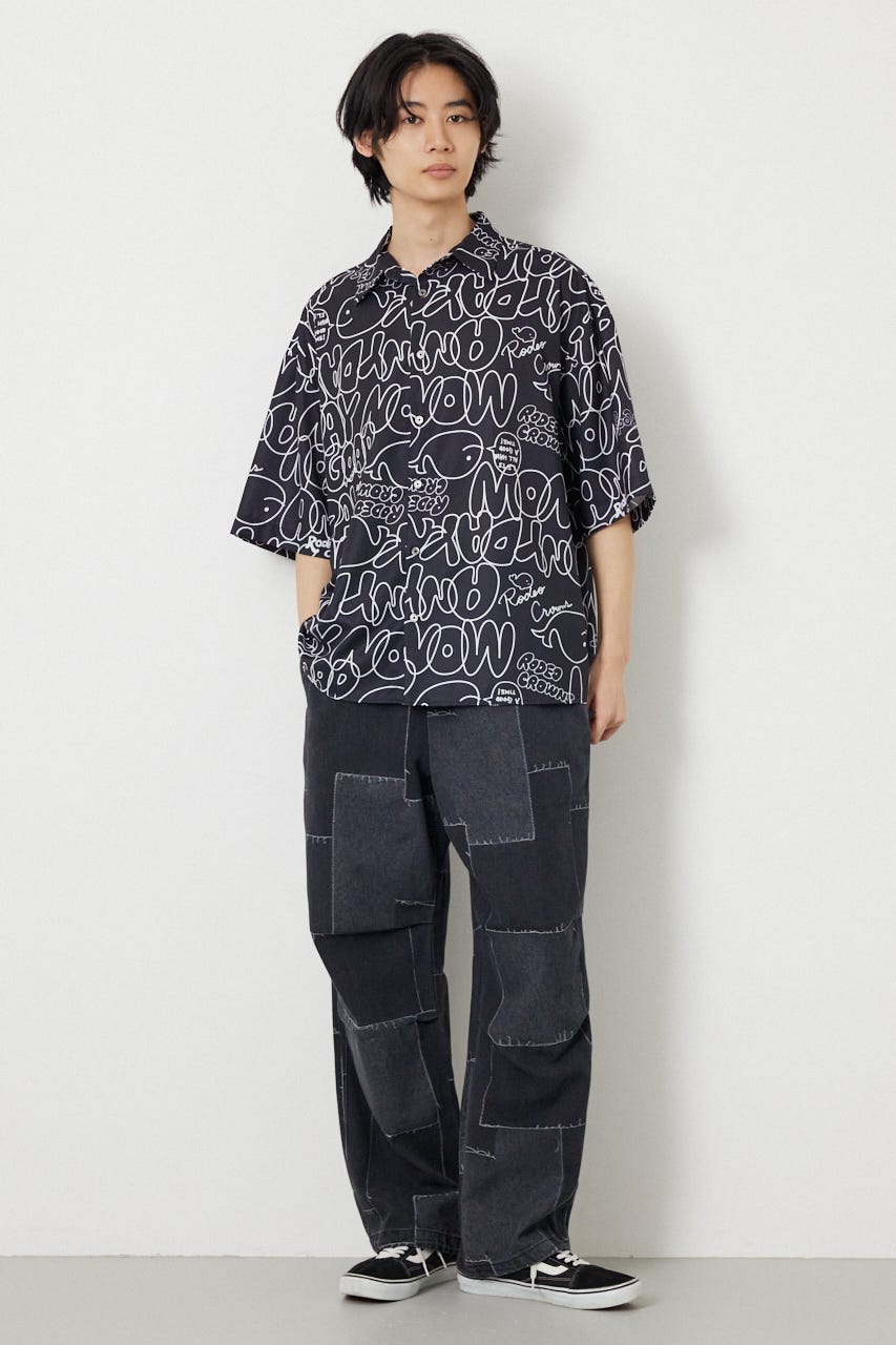 ドローイングホエールシャツ BLK L