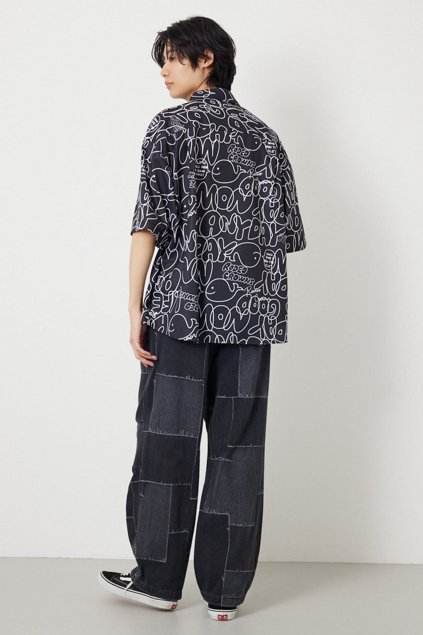 ドローイングホエールシャツ BLK L