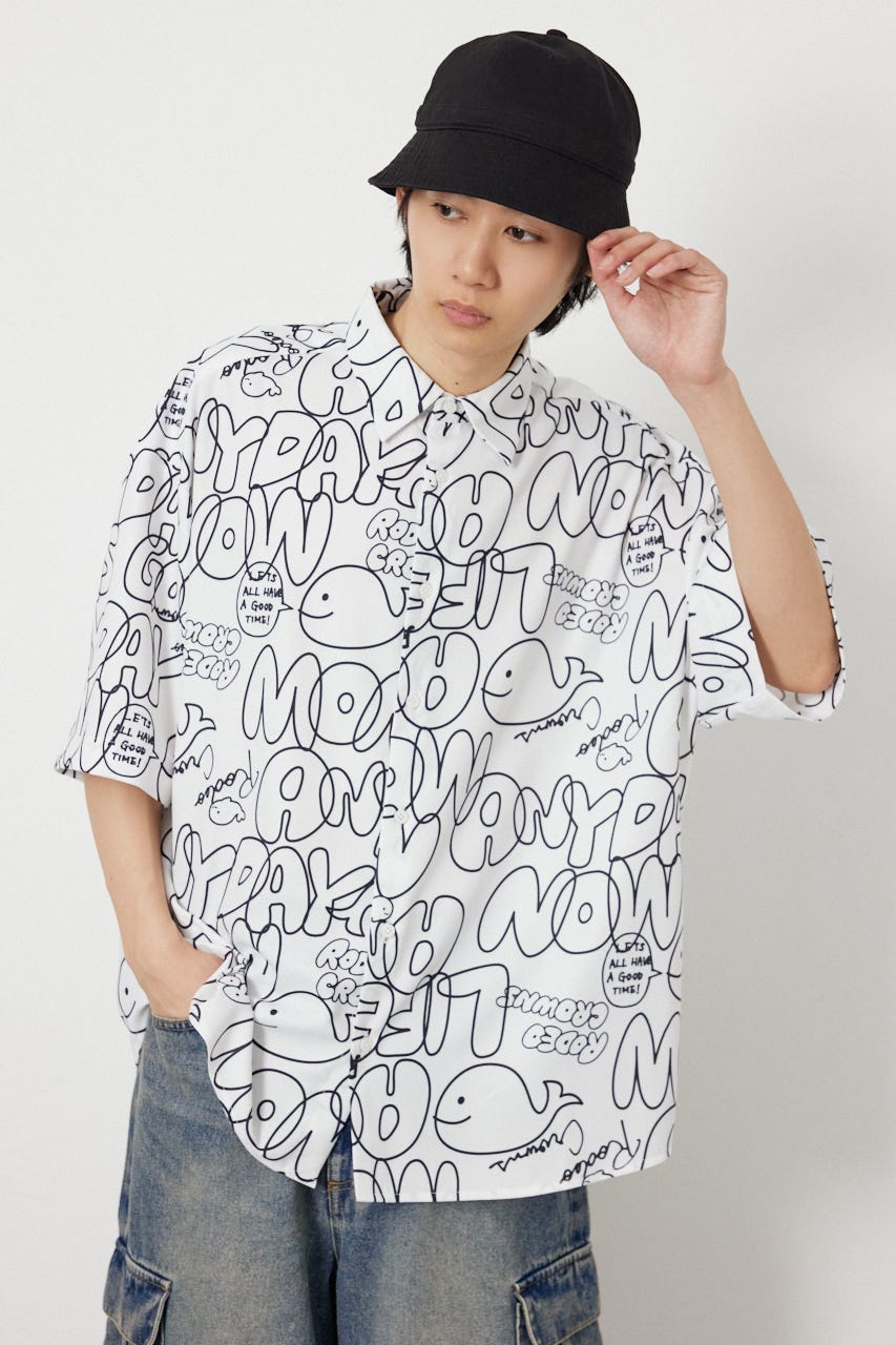 ドローイングホエールシャツ WHT L