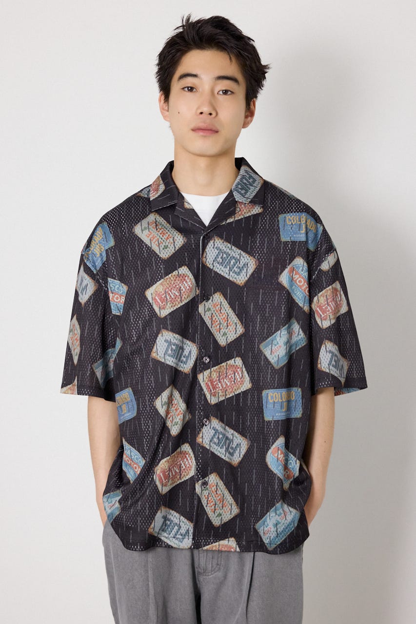 マルチパターンメッシュシャツ BLK M