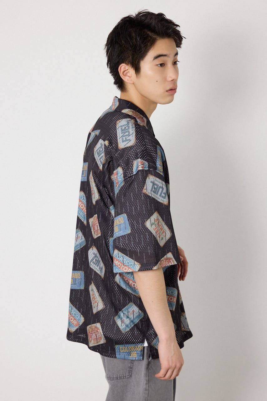 マルチパターンメッシュシャツ BLK M