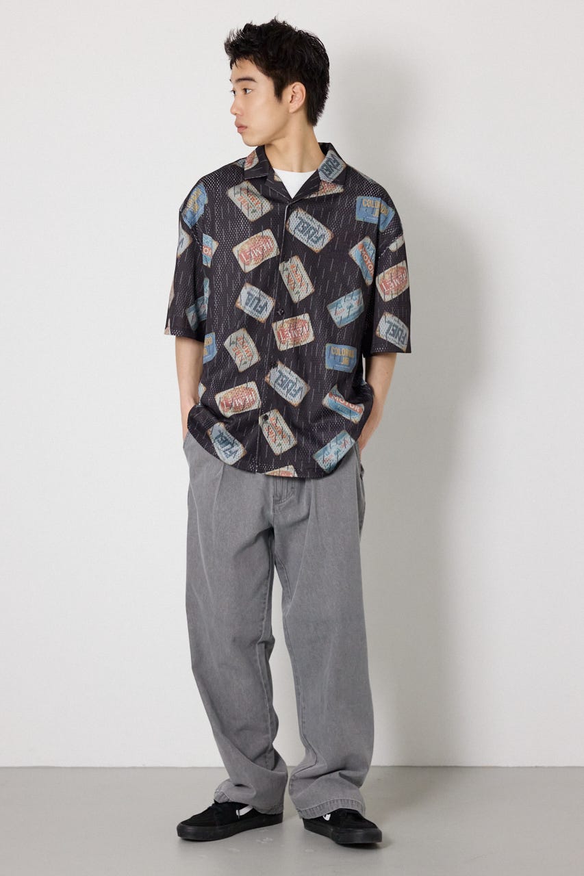 マルチパターンメッシュシャツ BLK M