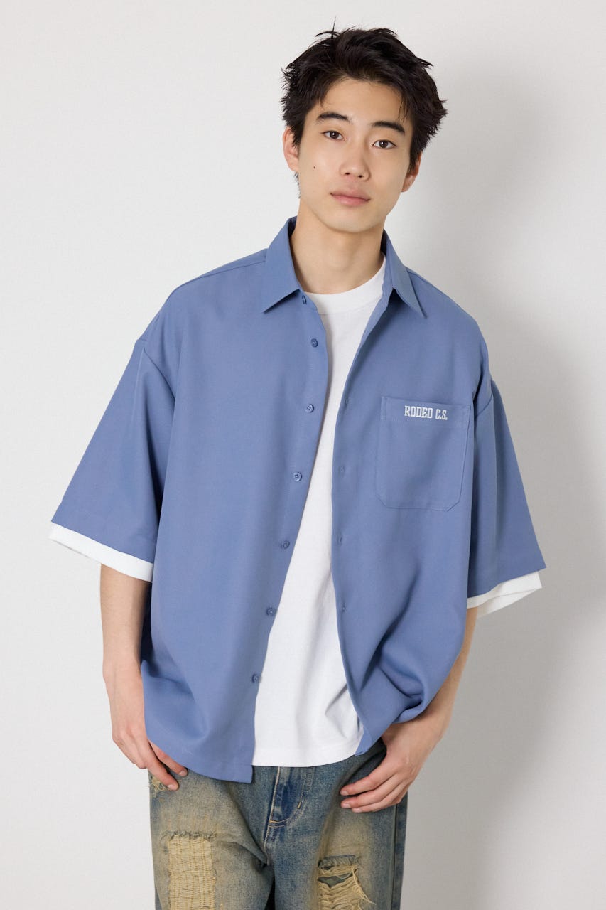 バックテキストシャツ BLU L