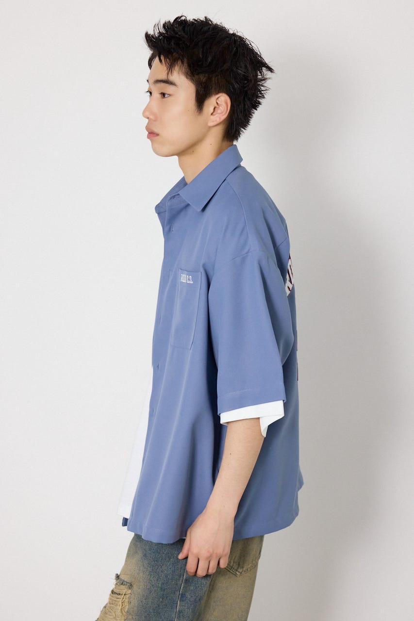 バックテキストシャツ BLU L