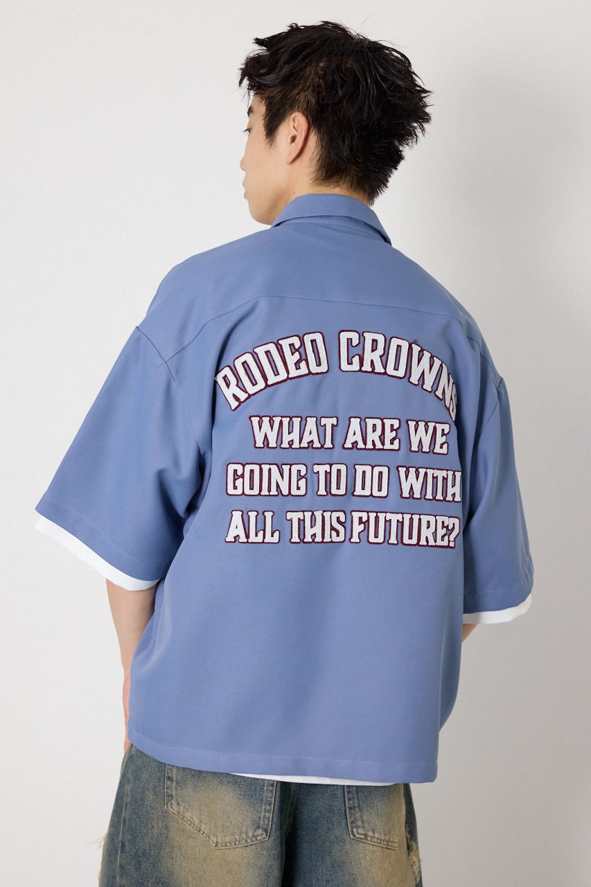 バックテキストシャツ BLU L