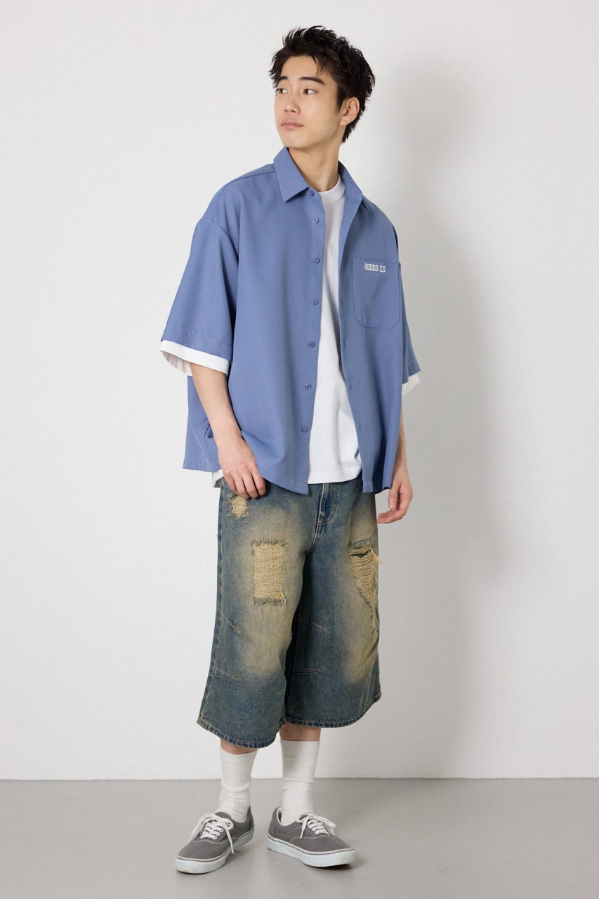 バックテキストシャツ BLU L
