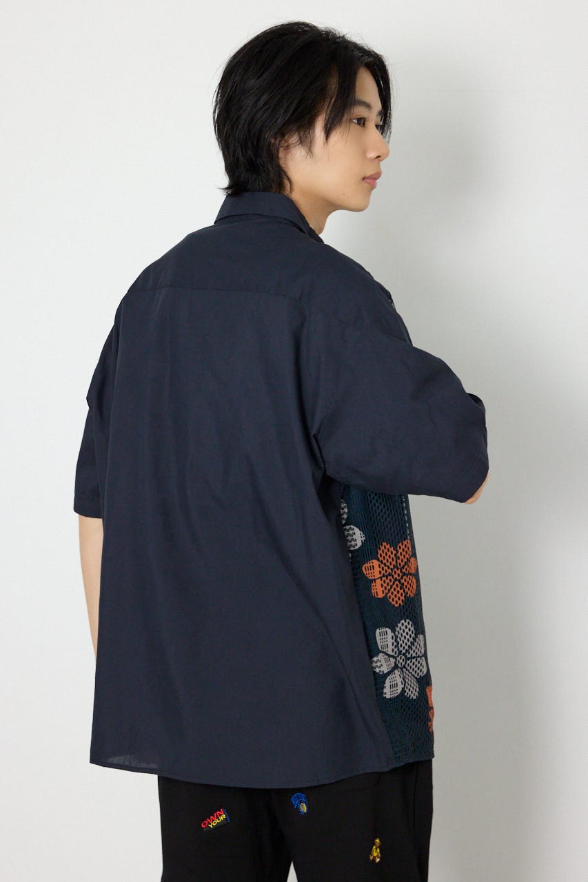 COOLMAX(R)ファブリック製・フラワーレースシャツ D/NVY M