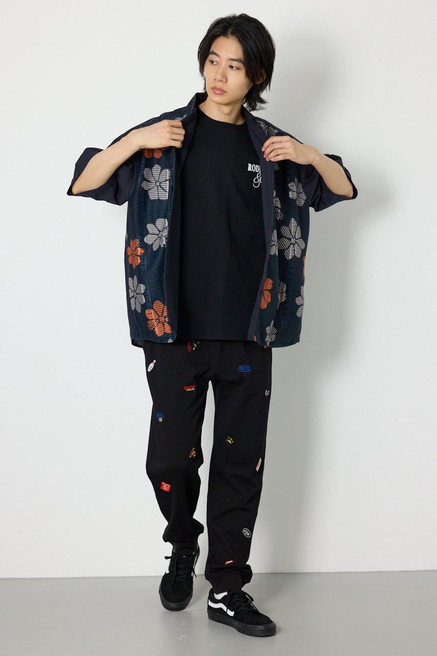 COOLMAX(R)ファブリック製・フラワーレースシャツ D/NVY M