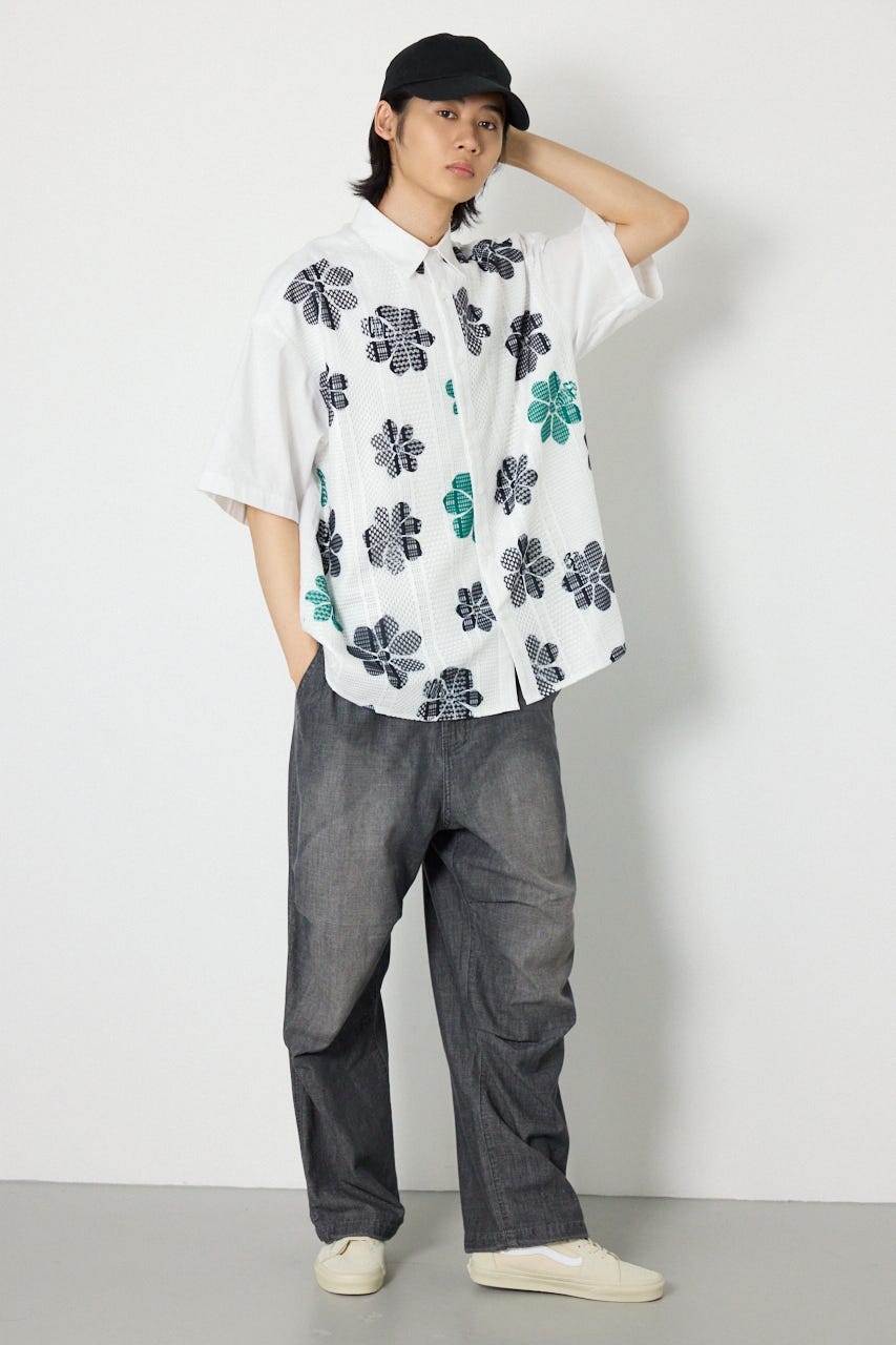 COOLMAX(R)ファブリック製・フラワーレースシャツ WHT L