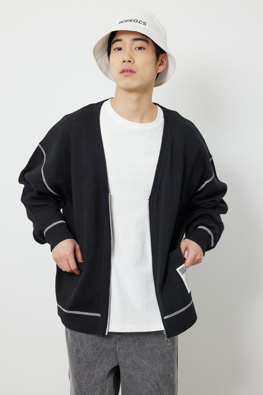 スウェットライクZIPカーディガン BLK L