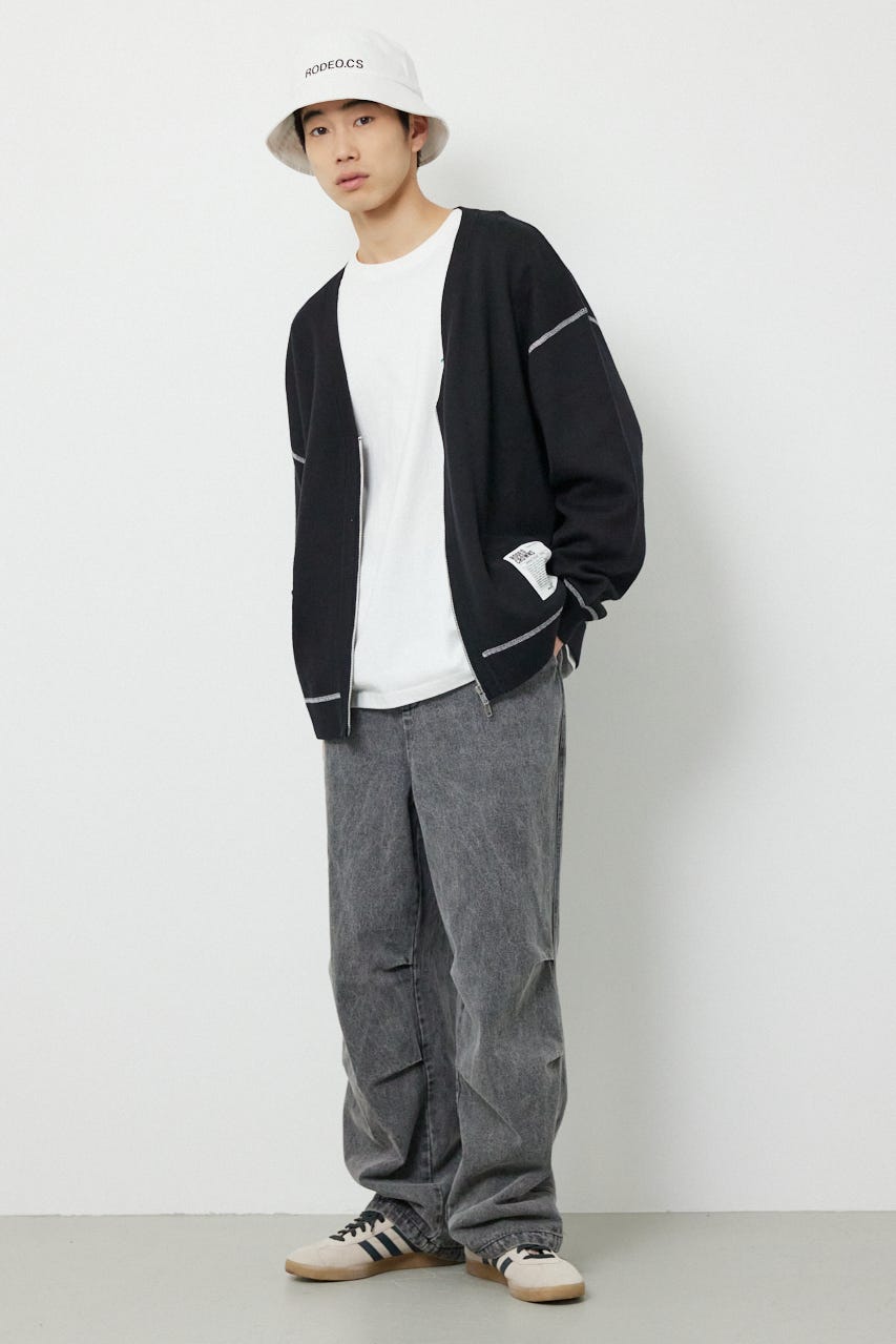 スウェットライクZIPカーディガン BLK L