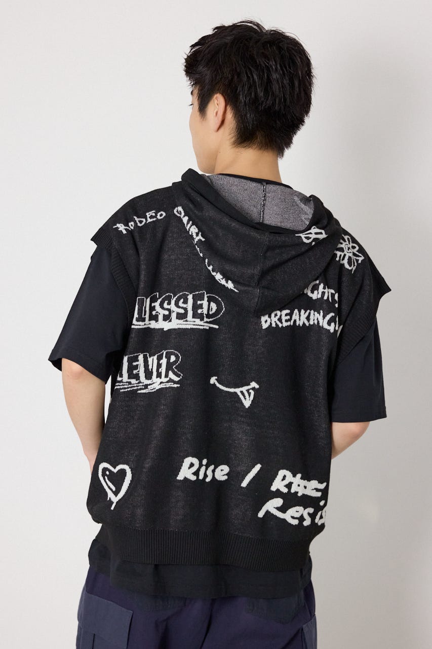 ノースリーブラクガキニットZIPパーカー BLK FREE