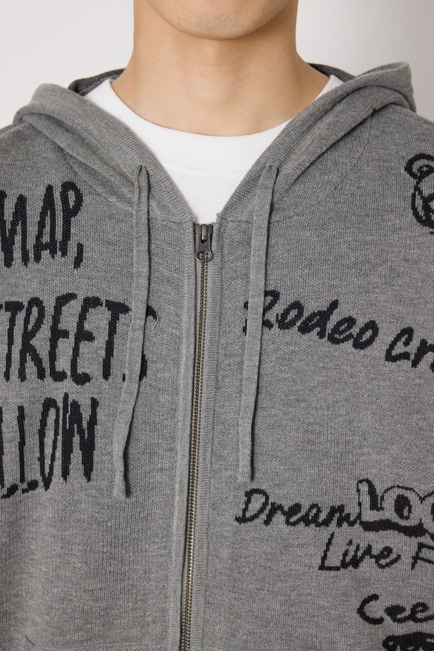ノースリーブラクガキニットZIPパーカー T.GRY FREE
