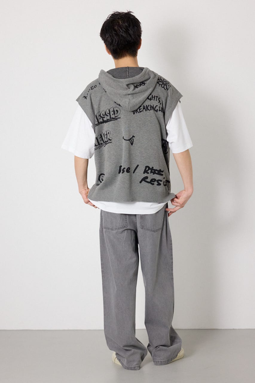 ノースリーブラクガキニットZIPパーカー T.GRY FREE