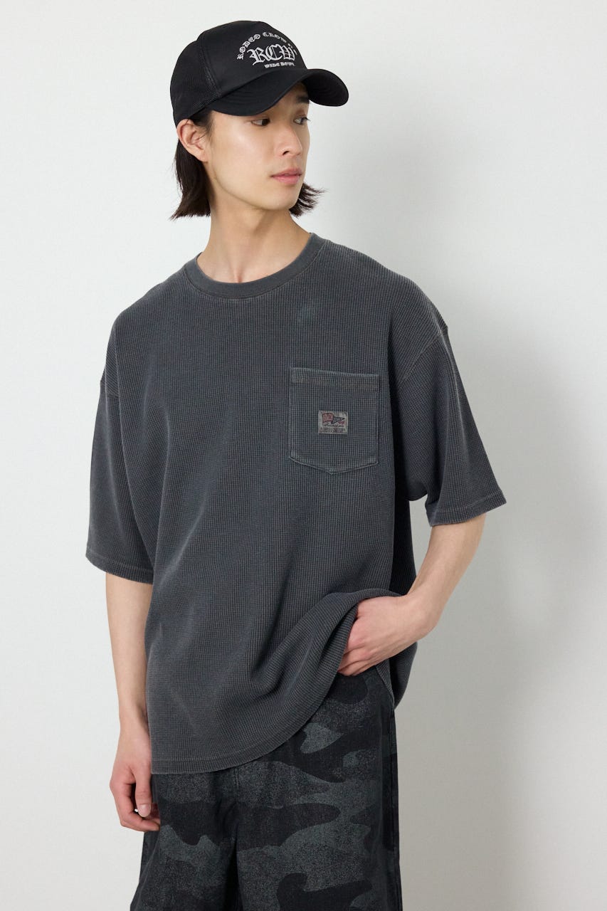 ピグメントワッフルTシャツ C.GRY L