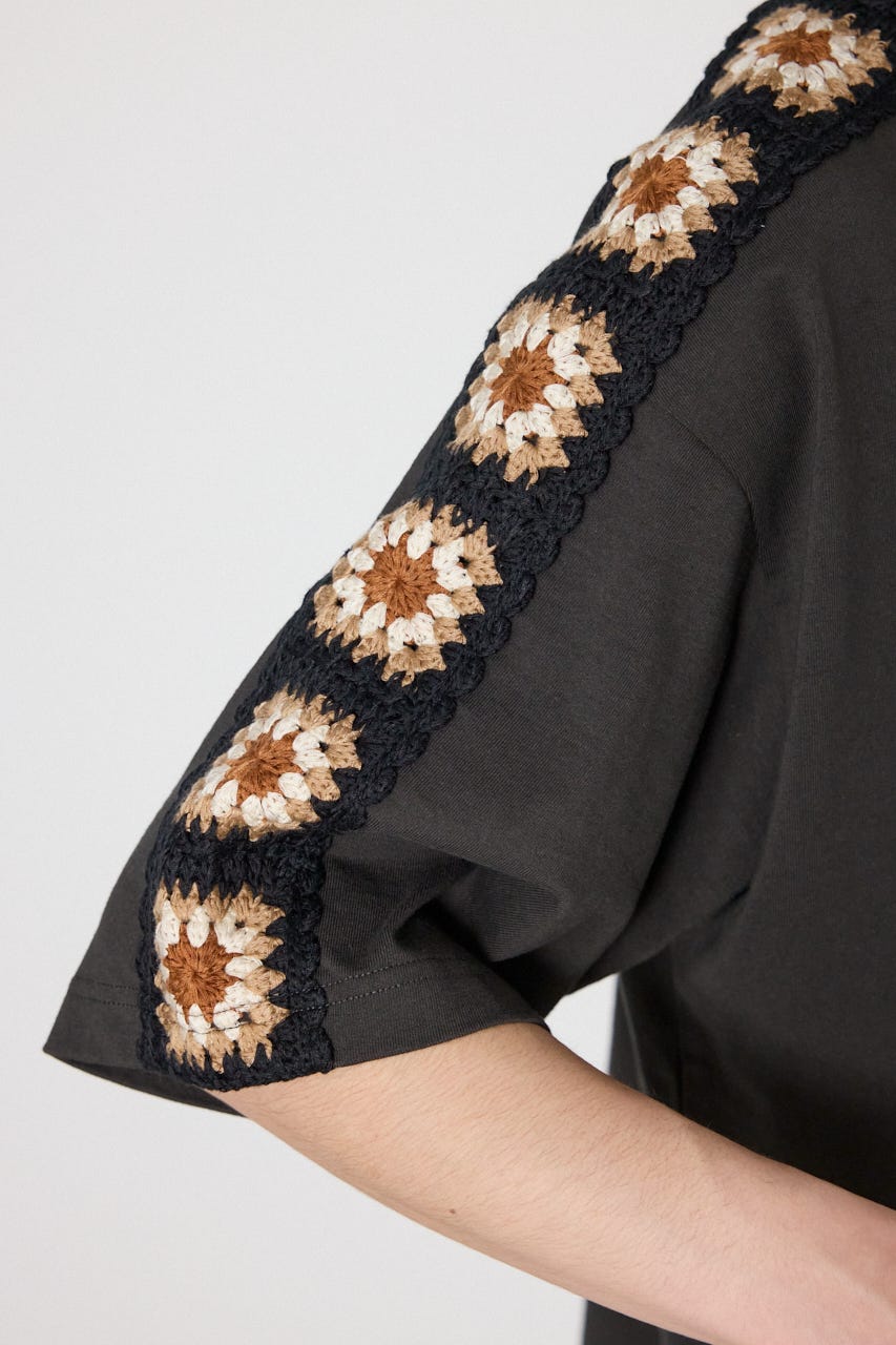 クロシェラインヘンリーTシャツ BLK L