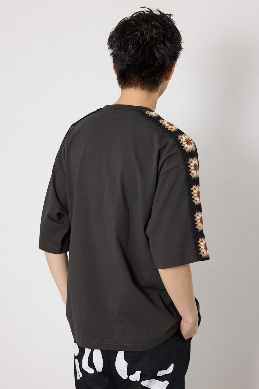 クロシェラインヘンリーTシャツ BLK L