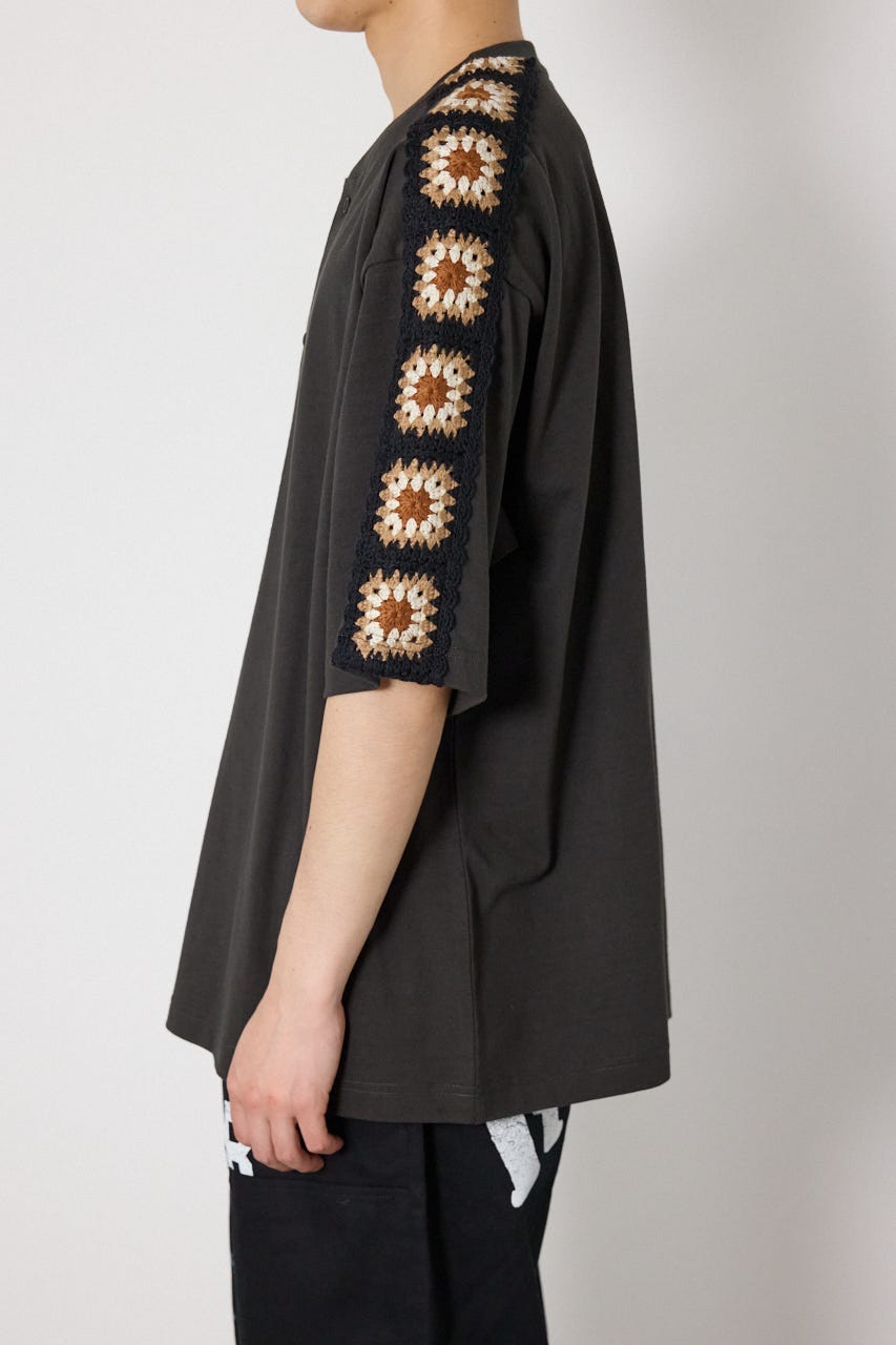 クロシェラインヘンリーTシャツ BLK L
