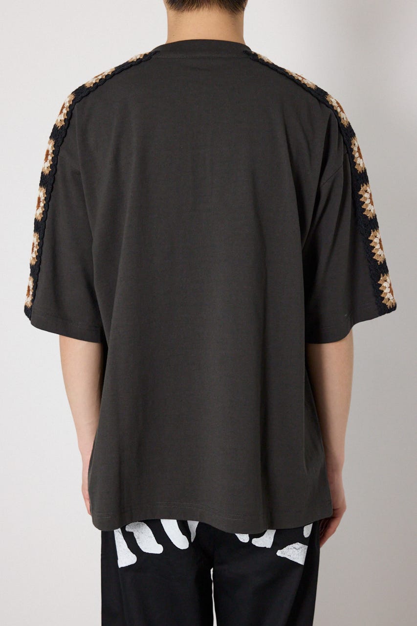 クロシェラインヘンリーTシャツ BLK L