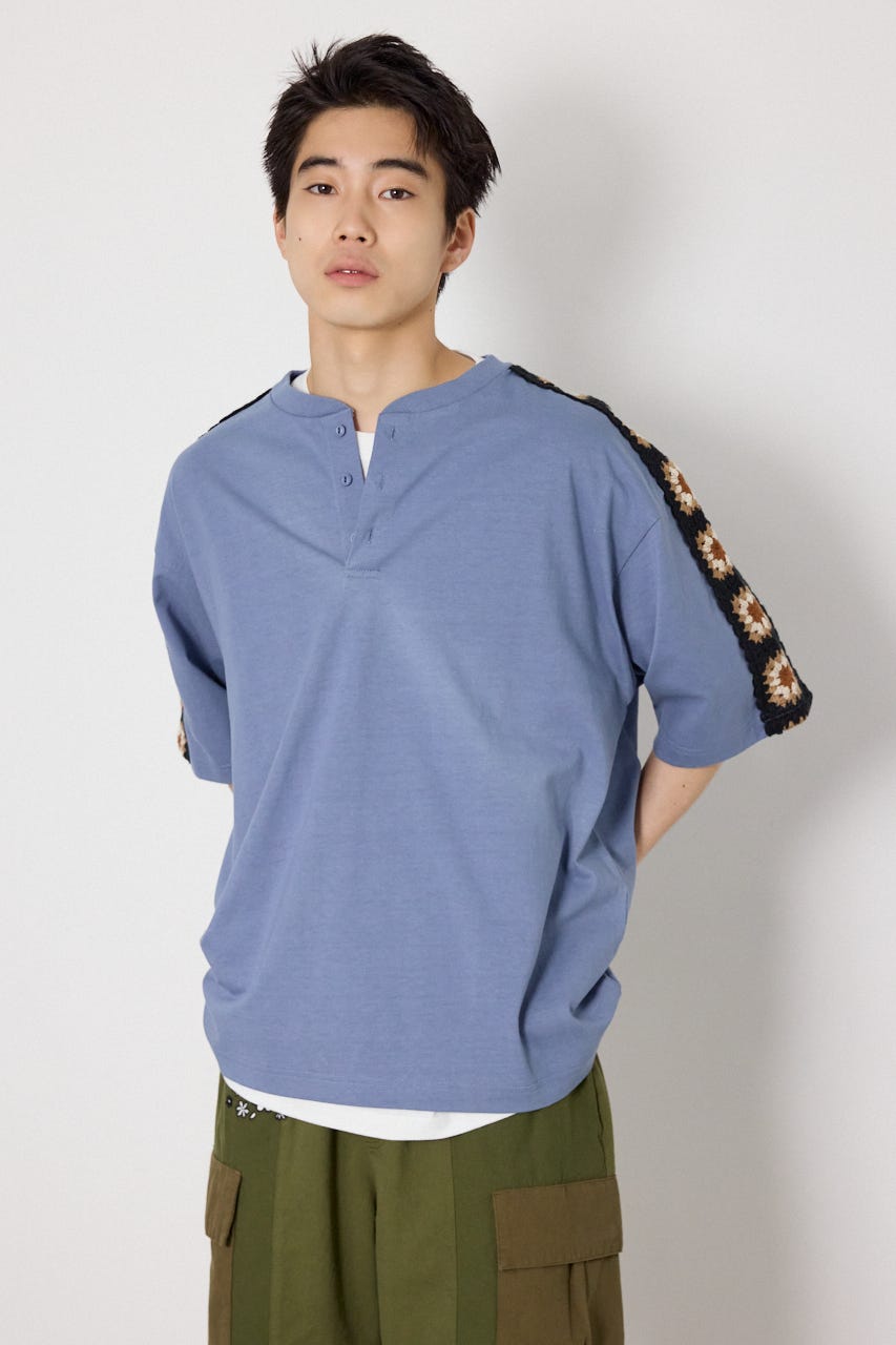 クロシェラインヘンリーTシャツ BLU M