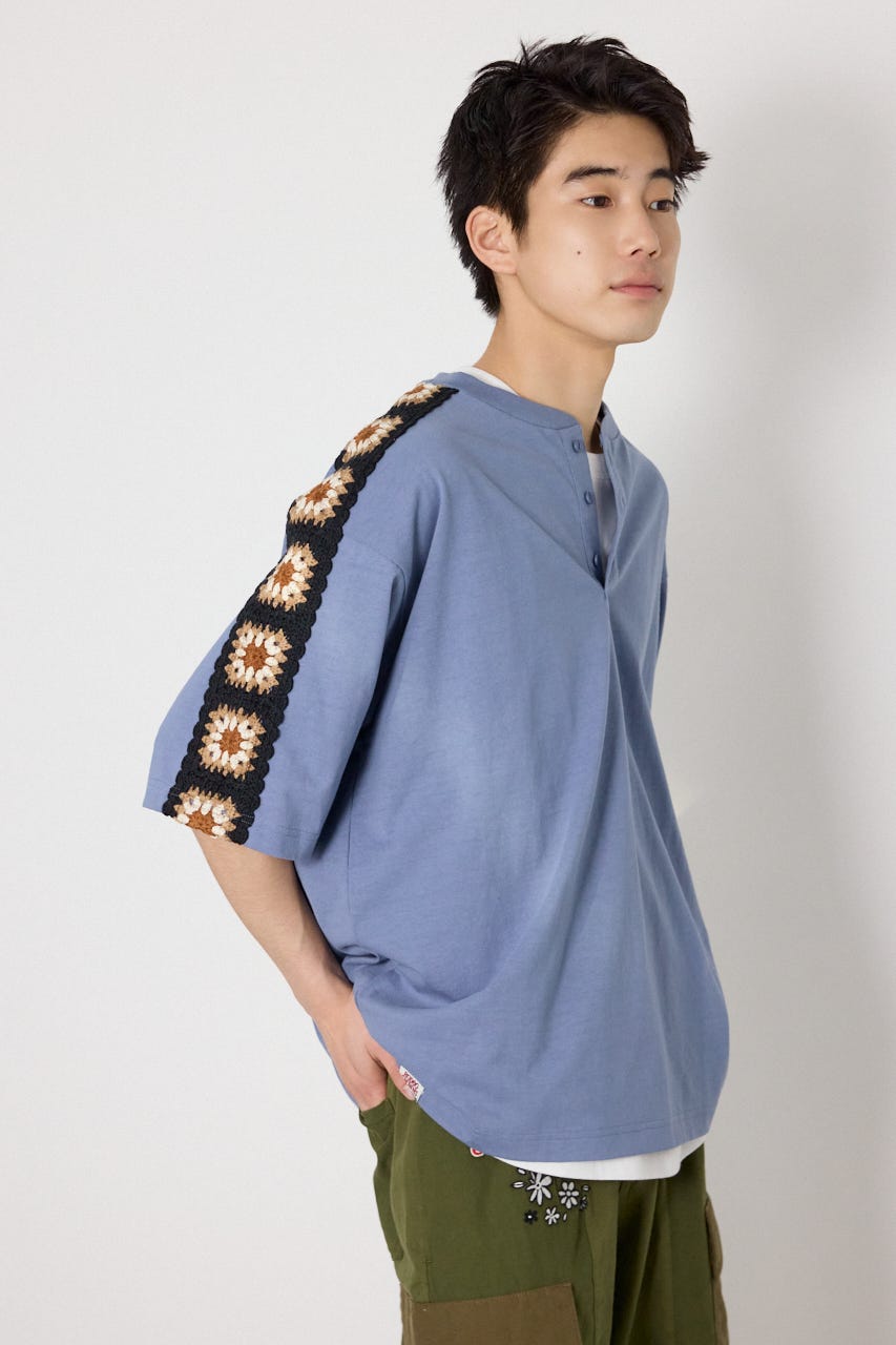 クロシェラインヘンリーTシャツ BLU M