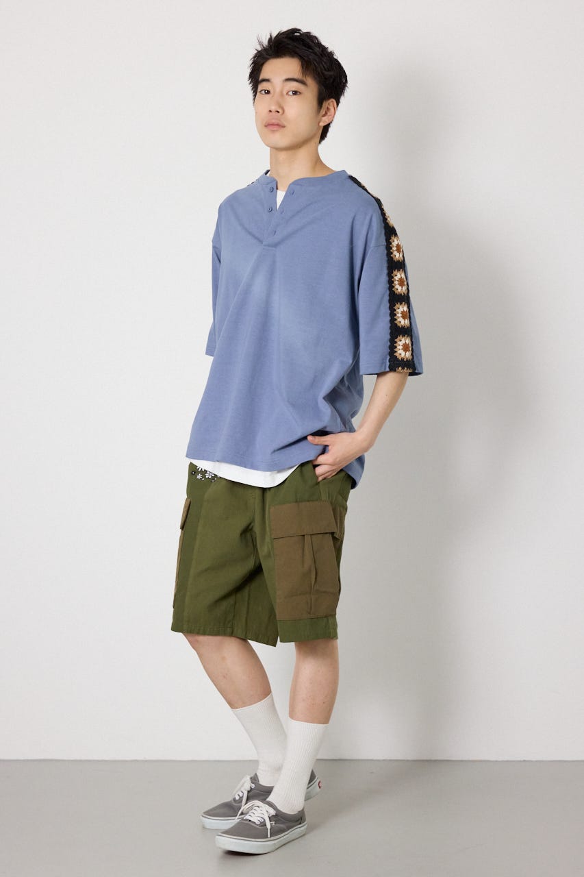 クロシェラインヘンリーTシャツ BLU M