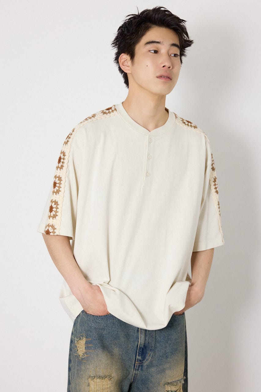 クロシェラインヘンリーTシャツ IVOY M