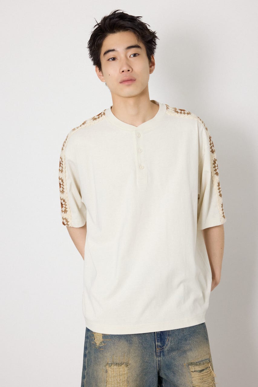 クロシェラインヘンリーTシャツ IVOY M