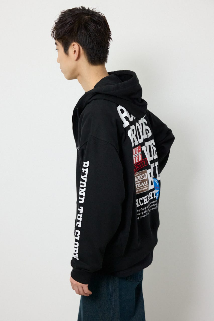 タイポグラフィーZIPパーカー BLK L