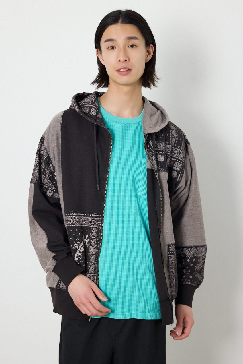 パッチワークZIPパーカー BLK M