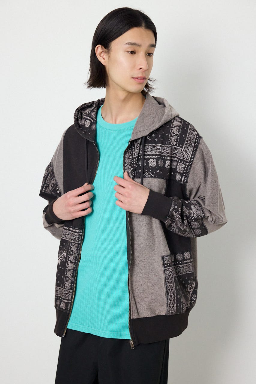 パッチワークZIPパーカー BLK M