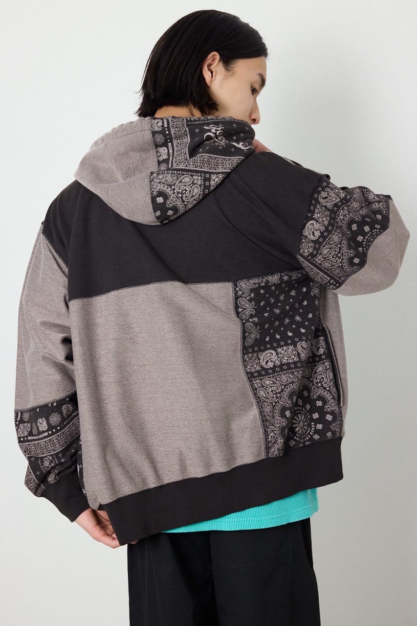 パッチワークZIPパーカー BLK M