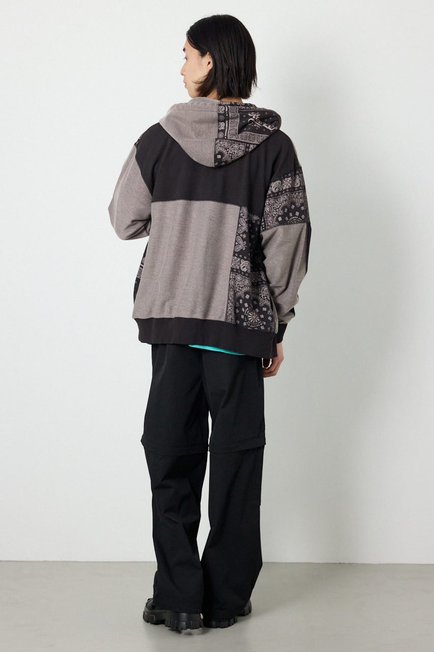 パッチワークZIPパーカー BLK M