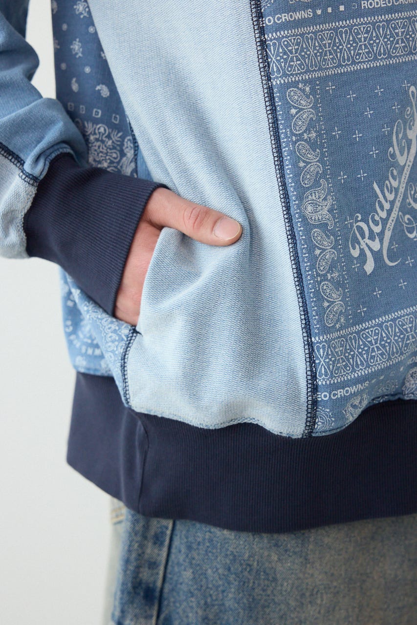 パッチワークZIPパーカー BLU L