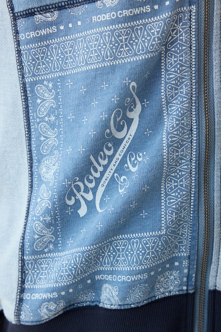 パッチワークZIPパーカー BLU L