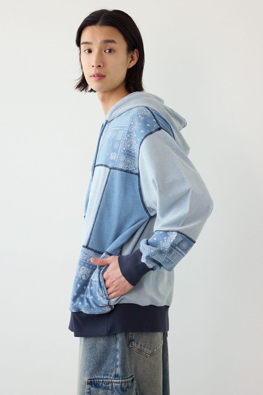 パッチワークZIPパーカー BLU L