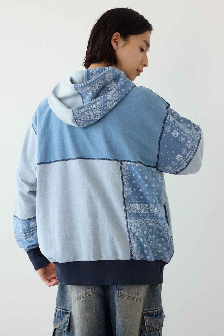 パッチワークZIPパーカー BLU L