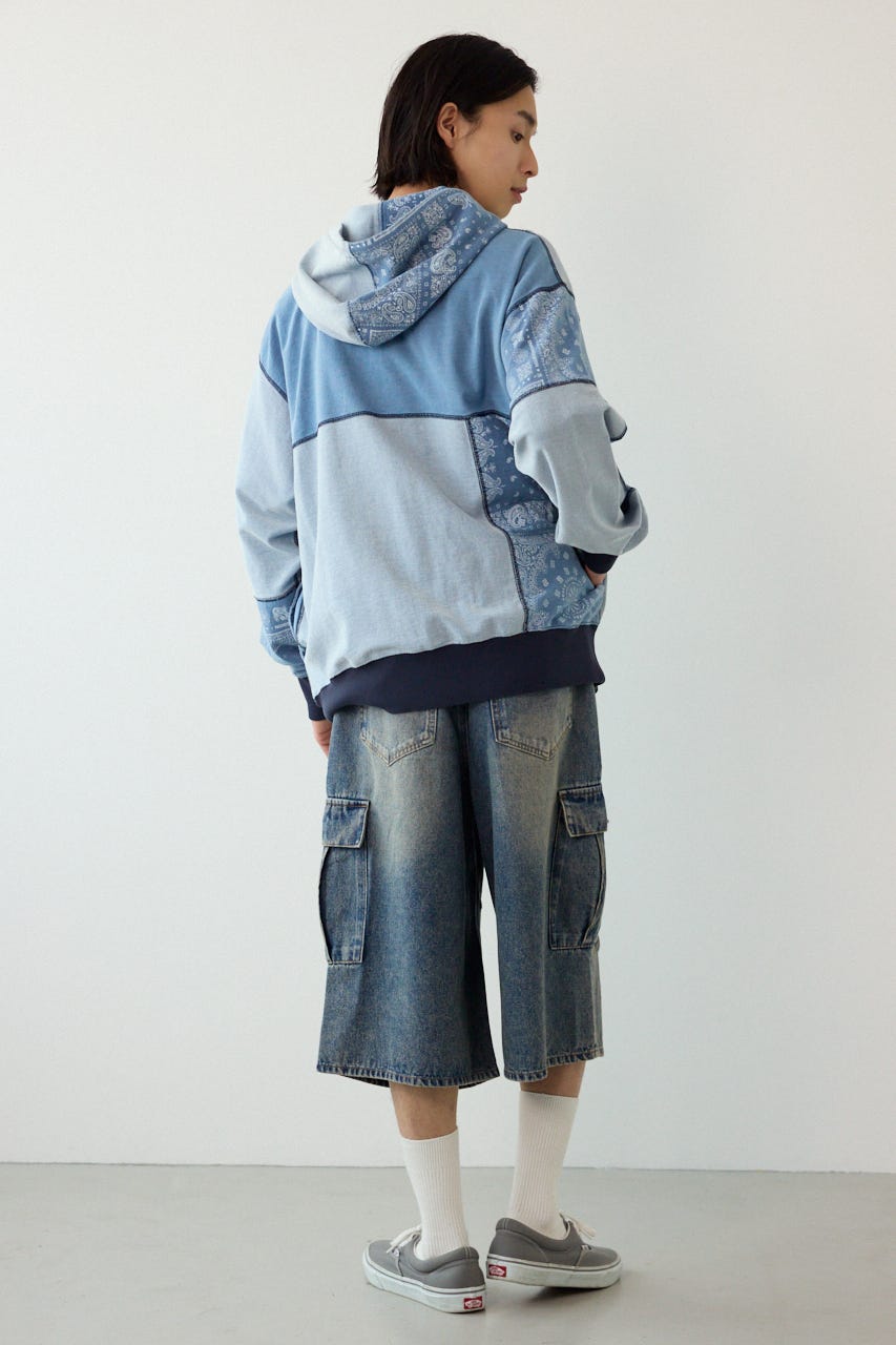 パッチワークZIPパーカー BLU L